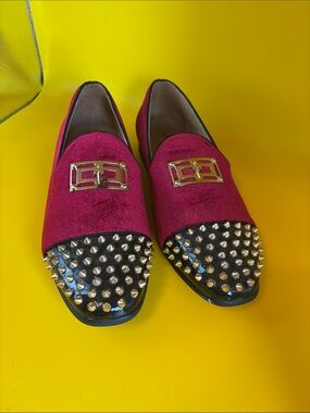 JITAI Studded Burgundy Suede Loafers with Gold Buckle - size 10